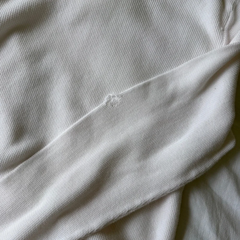 90's Polo Ralph Lauren White 100%‎ Cotton V-Neck Knit Sweater L Hole
